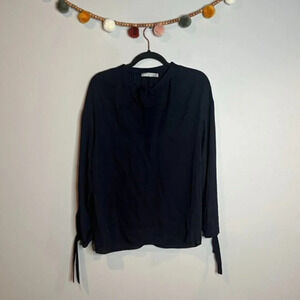 Vince navy blue silk tie neck blouse